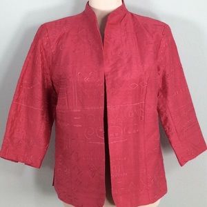 Coldwater Creek Pink Embroidered Open Front Blazer